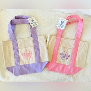 Set of 2 - Trader Joe's Mini Pastel Canvas Tote Bag - Purple and Pink - Viral
